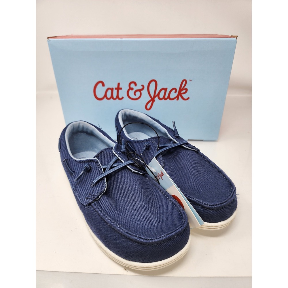 Cat & Jack Boys Boyd Boat Shoes Blue Canvas Casual Size 3